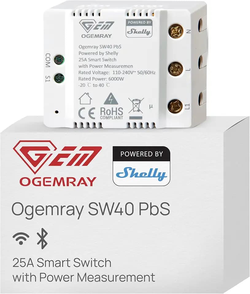 Shelly Ogemray smarter Relaisschalter 25 A Schalt-Messaktor Bluetooth, Wi-Fi