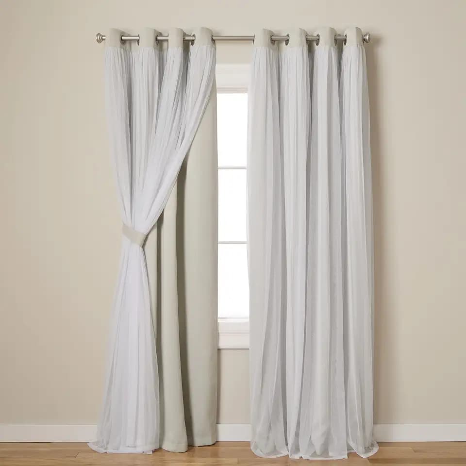 TOWN & COUNTRY LUXE Talia Double Layer Indoor Curtains, Sheer and Room Darkening Blackout, Grommet Top, Energy Efficient, 2-Pack Set, 52"x120", Cloud Grey