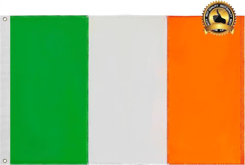 Irish Flags 3x5 Outdoor Flag of Ireland Heavy Duty with Sewn Stripes Heavy Duty Ireland Flag 3 X 5 Ft Polyester Material with 2 Metal Grommets 4 Rows of Stitching