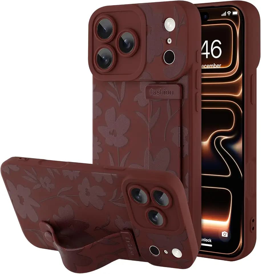 for iPhone 17 Pro Case with Wrist Strap, Burgundy Floral