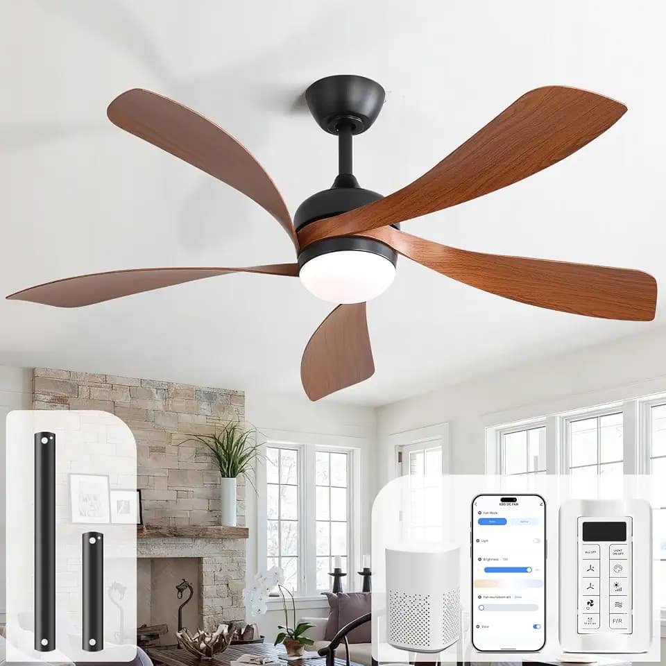 Sofucor 52 Inch Smart Ceiling Fan with Light, Modern Ceiling Fan with Dimmable Memory LED, Compatible with Alexa/Google/App, 6 Speeds 5000CFM, Timer Quiet Reversible DC Motor, 5 Plastic+ABS Blades