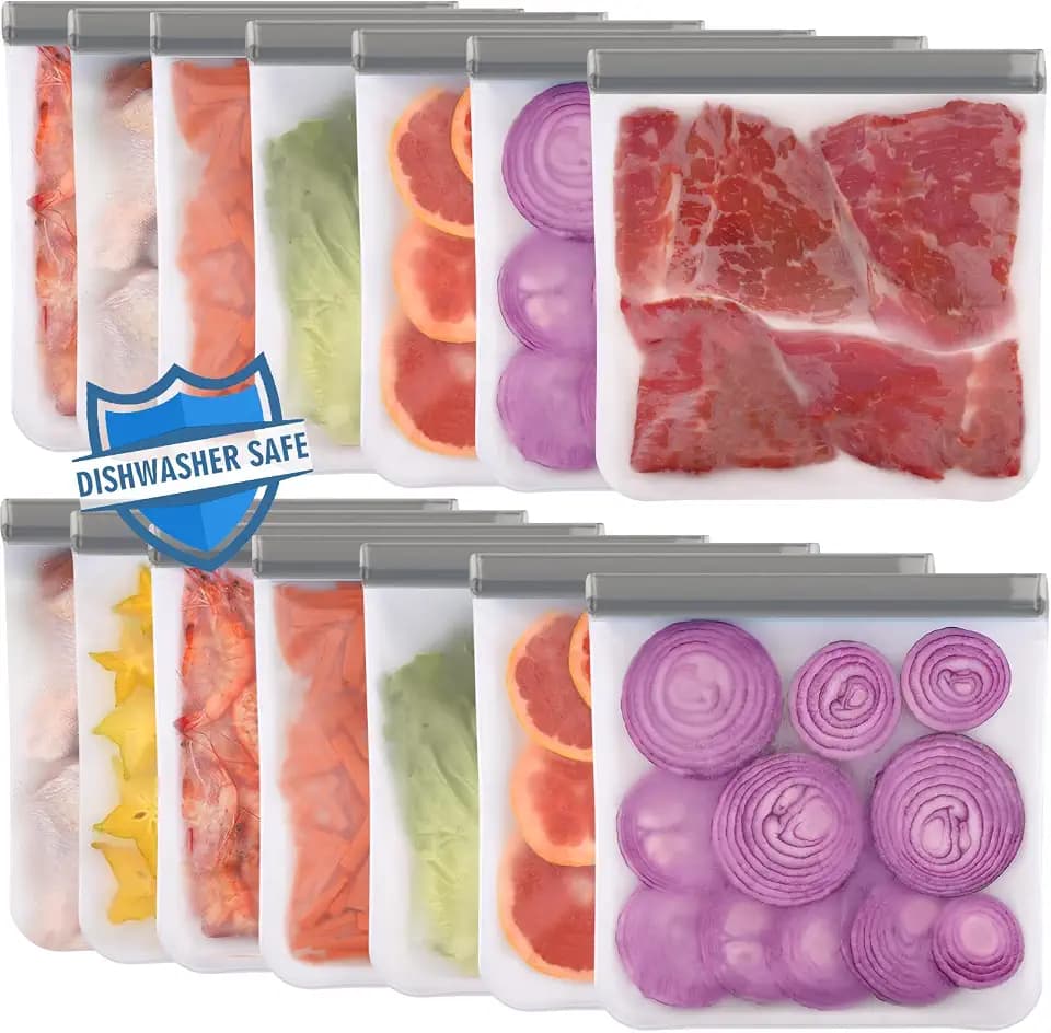 Lerine 14 Pack Reusable Gallon Freezer Bags Dishwasher Safe, BPA Free