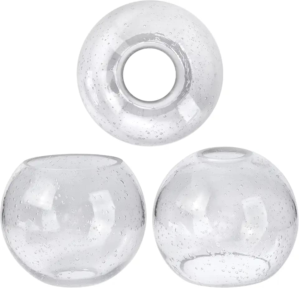 3 Pack Round Sphere Glass Globes for Light Fixtures Replacement, 5.9" Diameter, Clear Seeded Bubble Glass Globe Lampshade Cover for Pendant Light Chandelier Wall Sconce, 1-5/8 Inch Fitter
