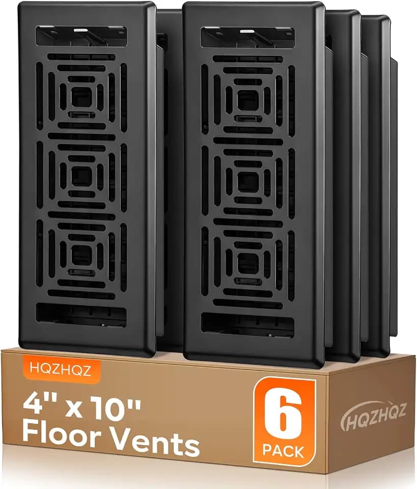 Floor Register 4x10, Heavy Duty Walkable Steel Floor Vent Covers, Easy Adjust Air Flow Direction Floor Registers, Black Floor Vents, Boston Style Air Vents for Home, 6 Pack