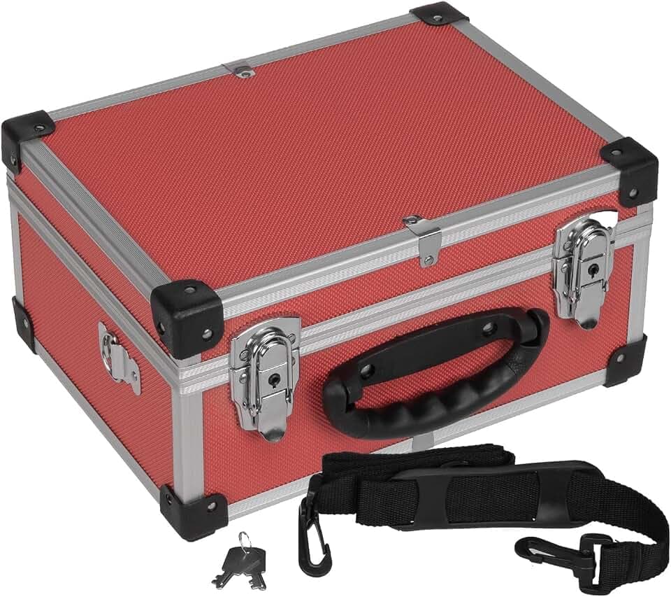 anndora Werkzeugkoffer 70106 Aluminium Rahmen Koffer - Werkzeugkiste 32,5 x 25,5 x 17,5 cm mit Neopren Auskleidung und Tragegurt - Rot