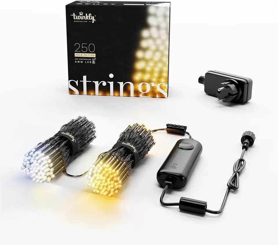 Twinkly Strings 250 LED Weiß, LED-Lichterkette für Draußen und Drinnen, LED-Lichter von Warm bis Kalt, Kompatibel mit Alexa und Google Home, IP44, App-Steuerung, Schwarzes Kabel, 20m