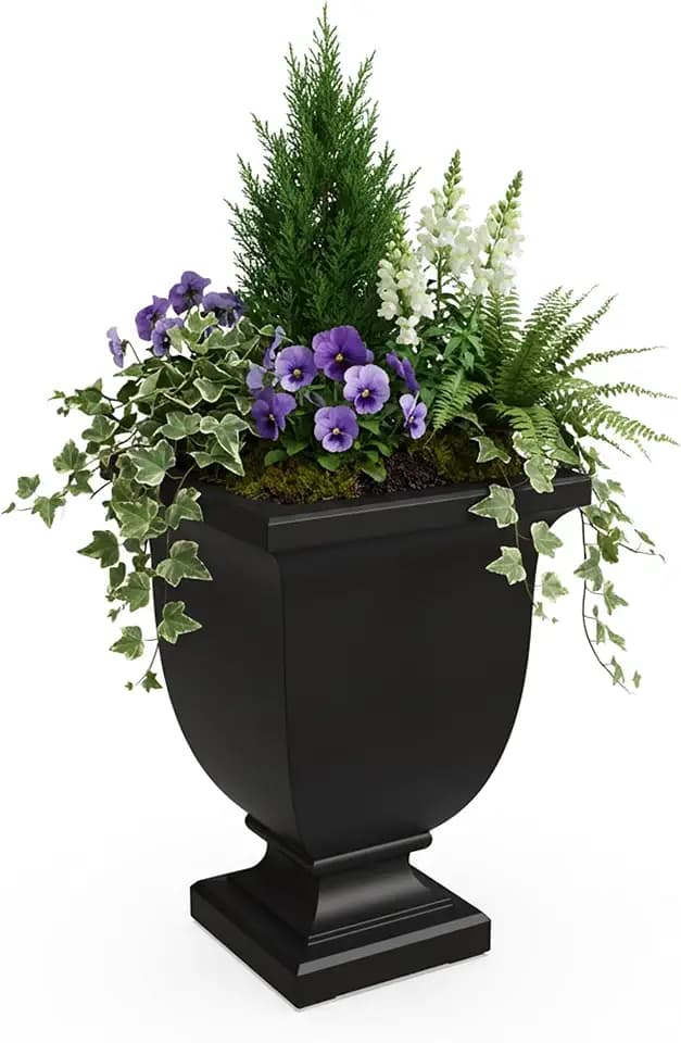 Mayne Augusta 26in Self-Watering Tall Square Urn Planter, Black