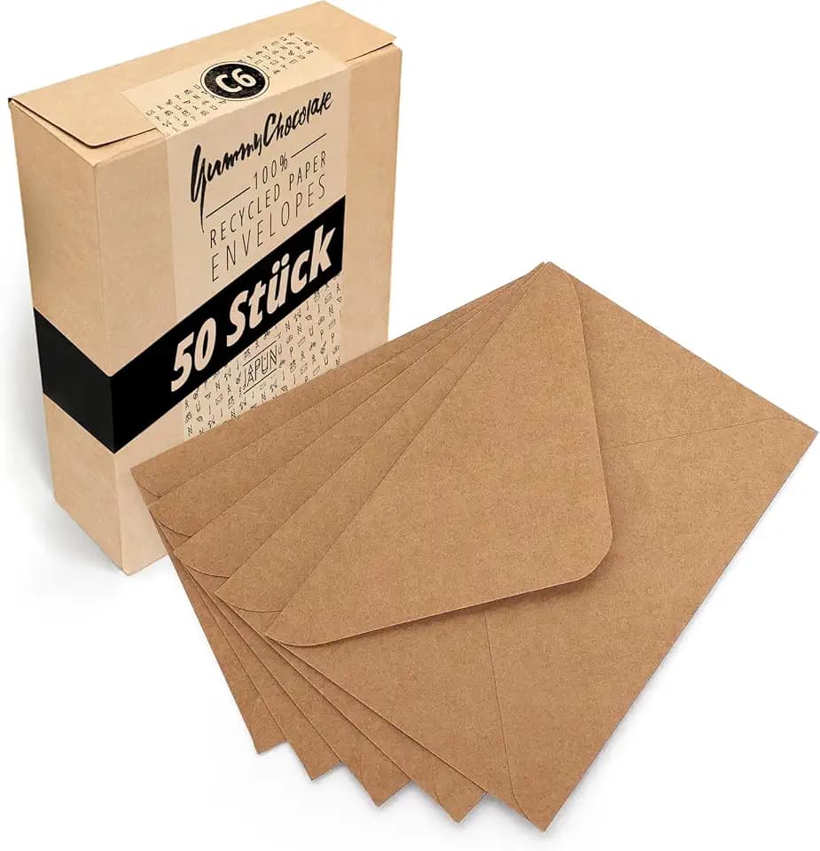 Japun - Briefumschläge (50 Stück) - DIN C6, 162 x 114 mm, Kraftpapier braun