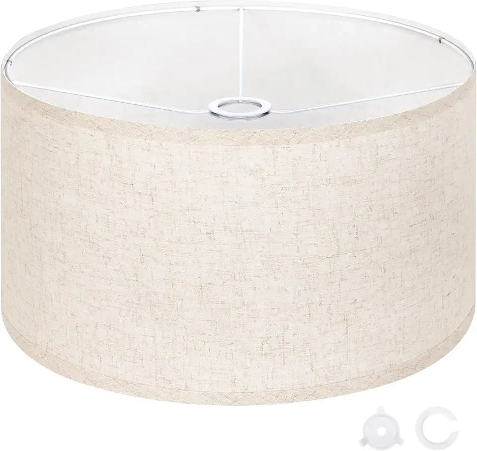 OUTON Beige Large Drum Lamp Shades for Floor Lamps, 17.5" Top x 17.5" Bottom x 10" High, Easy to Assemble, Replacement Linen Lampshades for Table Lamps & Bedside Lamps (1.65" Spider)