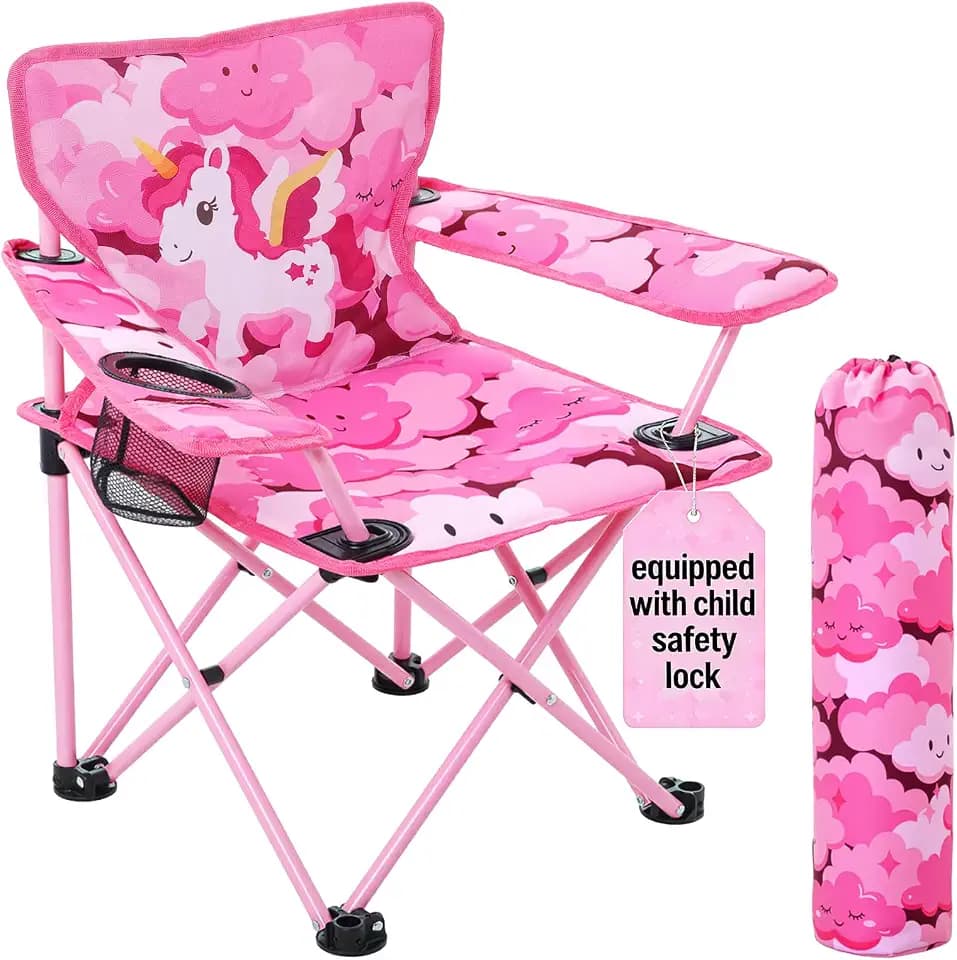 Padded Kids Camping Chair, Folding Kids Chair Support 120 lbs,Pink Unicorn