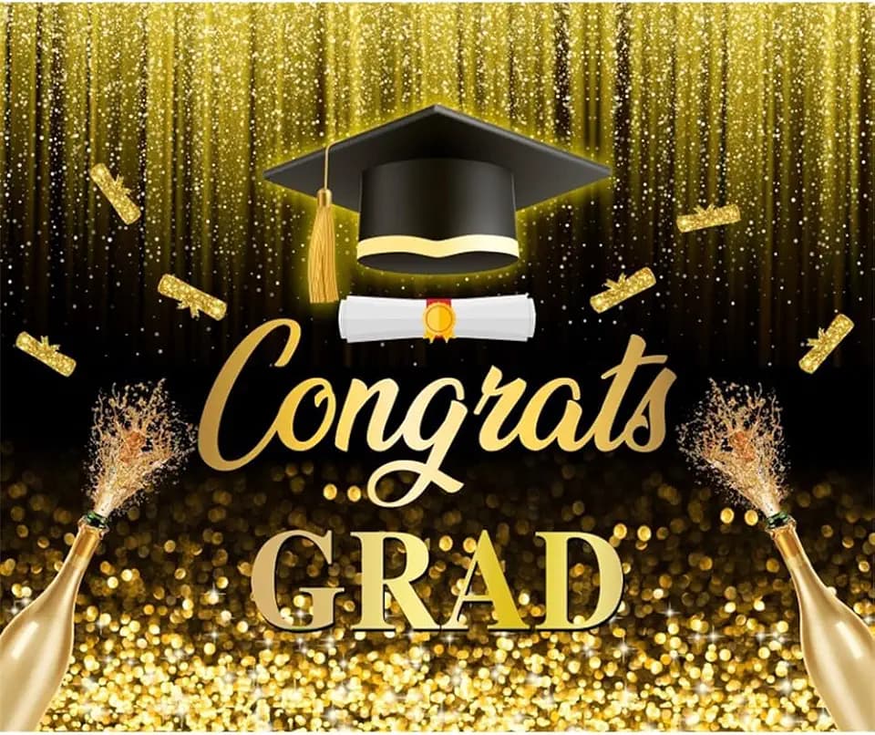 10x8ft Graduation Class of 2026 Backdrop Congrats Grad Backdrop for Photography Black Gold Graduation Banner Party Celebration Decorations Background Cake Table Decor Photo Booth Props
