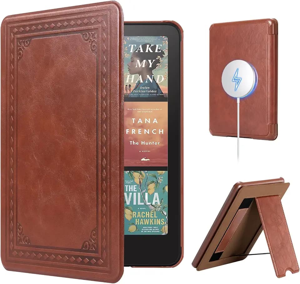 CoBak Lightweight Stand Case for 7" Kindle Paperwhite 12th Gen 2024 and Kindle Colorsoft with Right Hand Strap - Compatible with iPhone MagSafe, for Samsung/Belkin/Anker Wireless Charging Pads