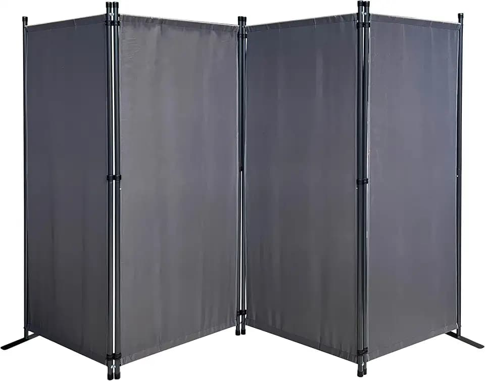 QUICK STAR Paravent 4 Teilig 165 x 220 cm Stoff Raumteiler Trennwand Balkon Sichtschutz Stellwand Faltbar Grau