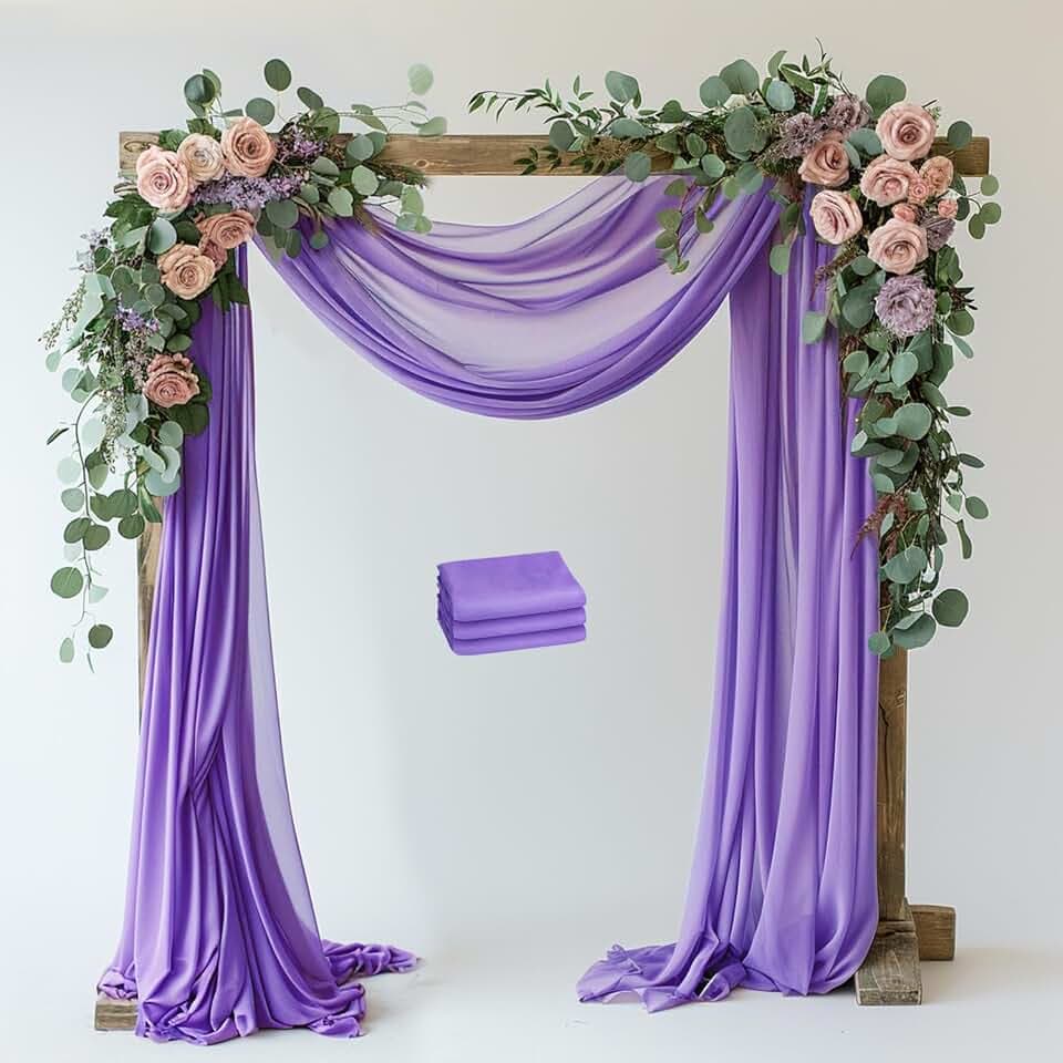 Wokceer Wedding Arch Draping Fabric Backdrop 3 Panels, Lavender Purple