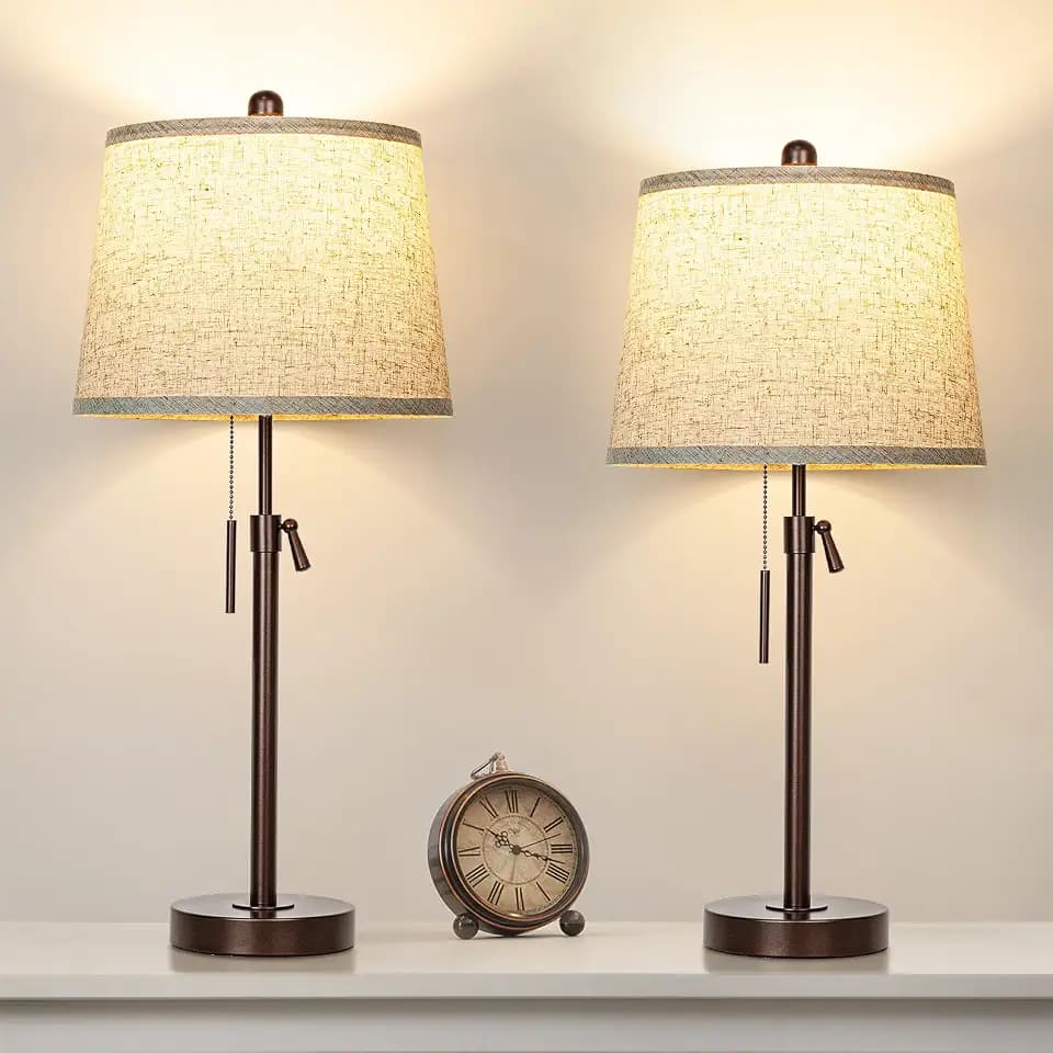 Table Lamps Set of 2, 22" to 30"Adjustable Height Bedside Lamps for Living Room 3 Color Temperatures Tall Nightstand Lamps Modern Brown Table Lamp for Bedroom Office End Table (Bulbs Included)