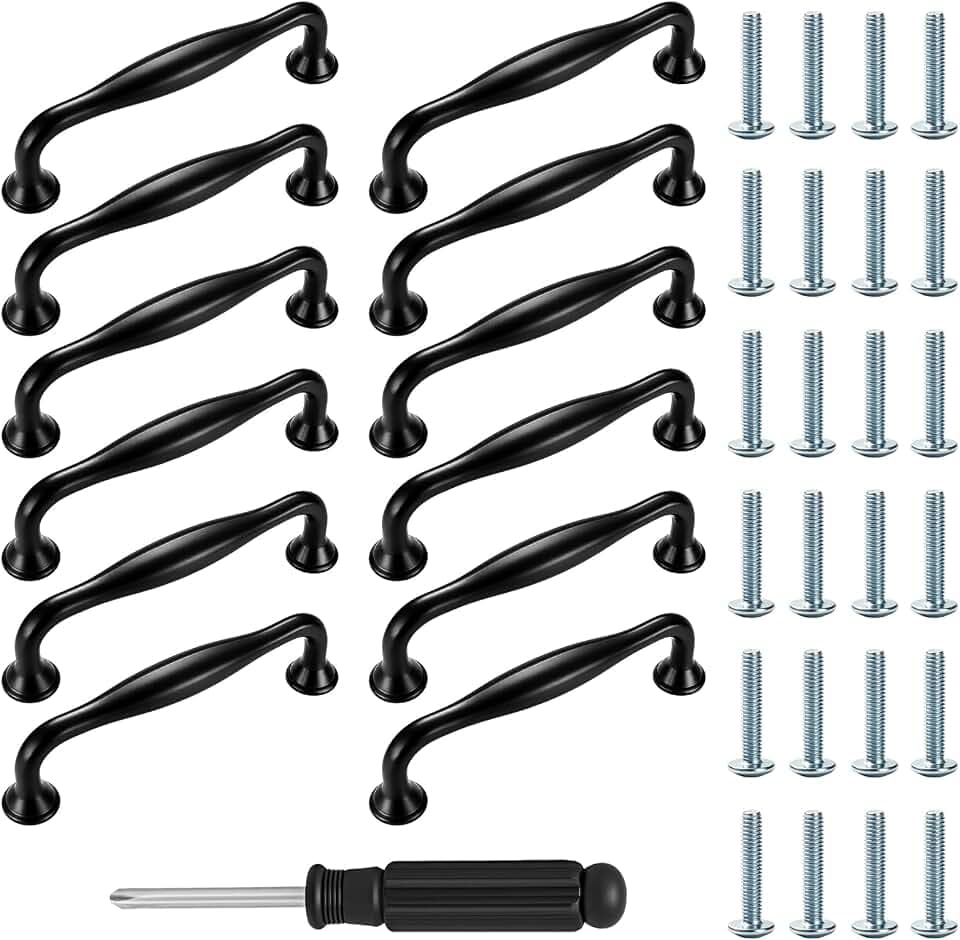 12 Stk schwarze Vintage Möbelgriffe 145 mm mit 24 Schrauben