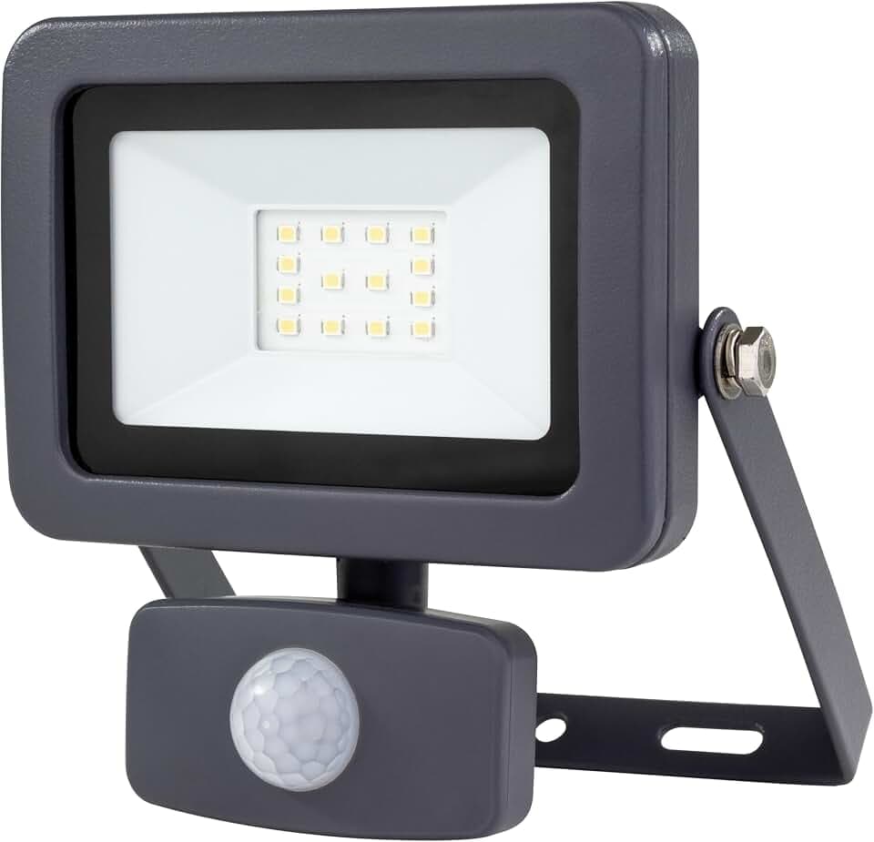 REV LED Strahler außen FLARE - Außenleuchte mit Bewegungsmelder, 10W, 900 Lumen, 6500 Kelvin, Wandleuchte IP44 - ideal für Hof, Carport & Garage, anthrazit