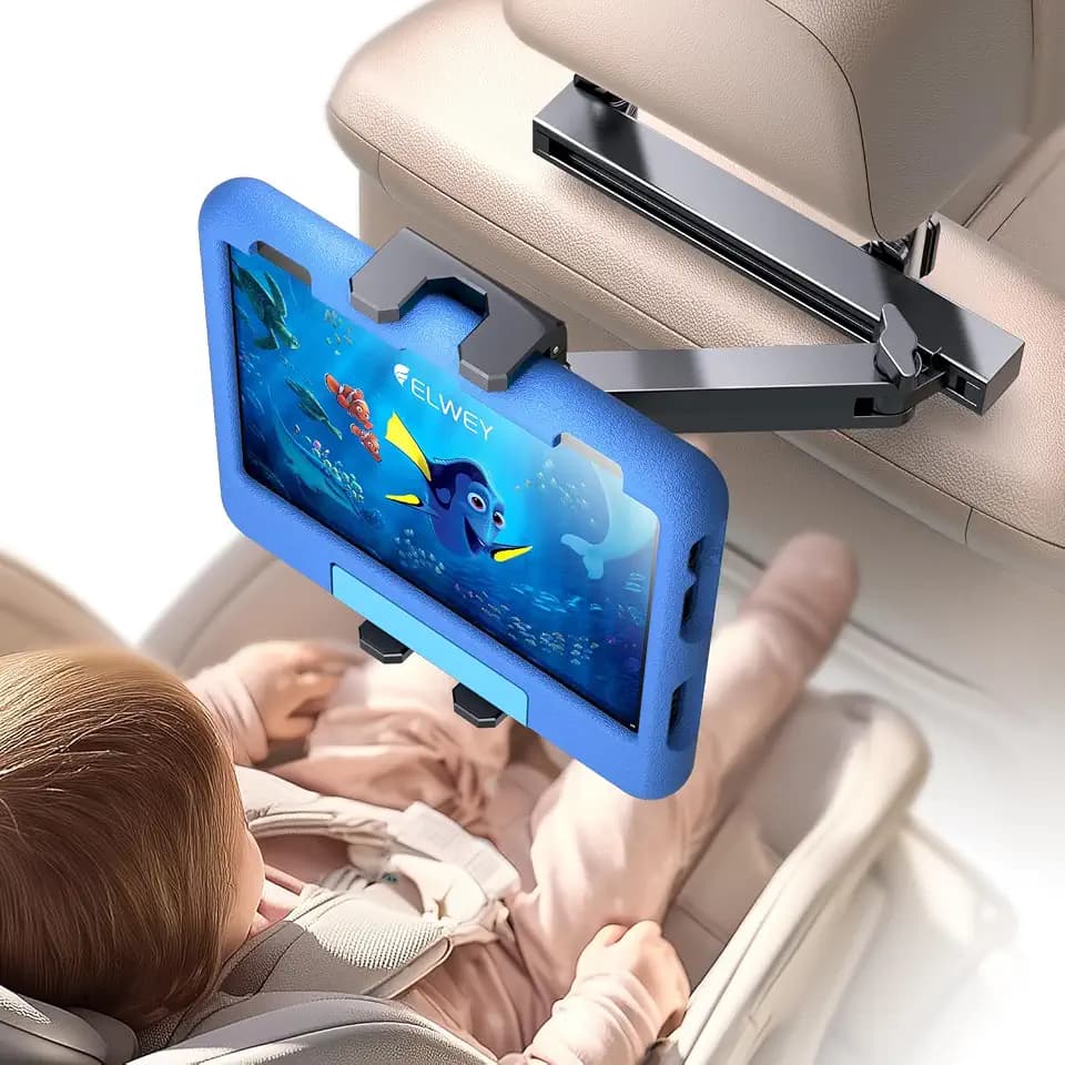 ELWEY iPad Holder for Car Backseat, Headrest Tablet Holder for Car Back Seat, [3 in 1 Extension Arm] Adjustable iPad Car Mount for Kids, for 4.7-13" Device Like iPad Pro, Air, Mini, Galaxy, Fire HD