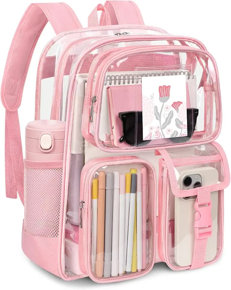Attmu Clear Backpack for Stadium Events, Heavy Duty PVC Transparent Bookbag