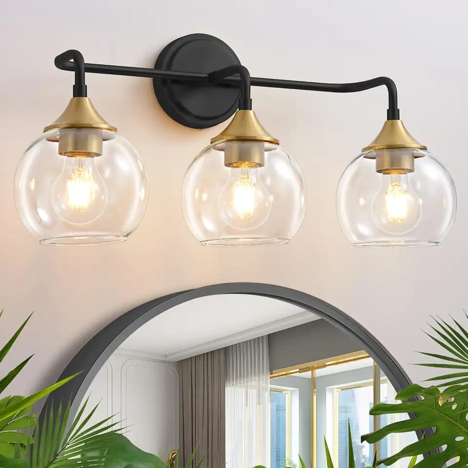 Bathroom Light Fixtures 3-Light Black and Gold Vanity Light 22"