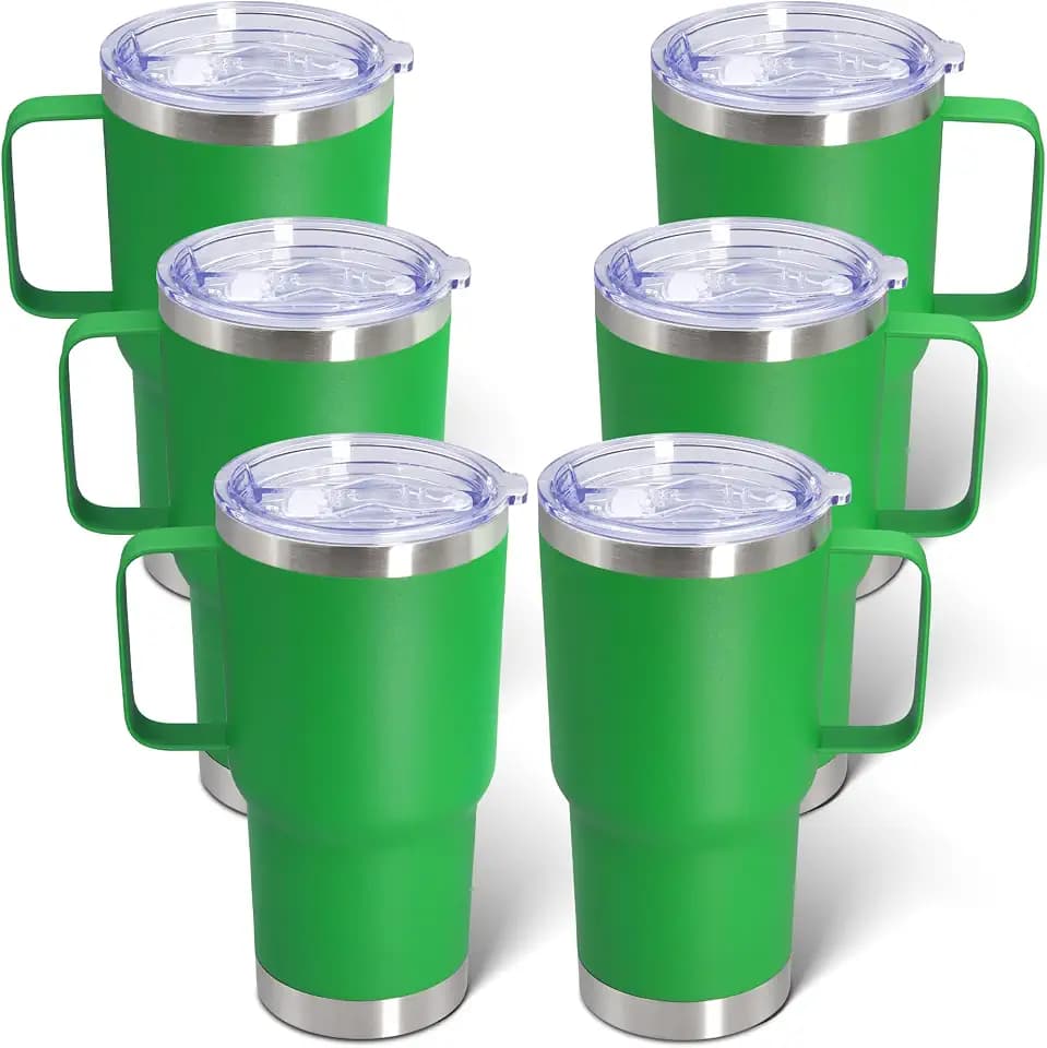 20 oz Tumbler with Handle and Lid Insulated Travel Coffee Mug Green 6P
