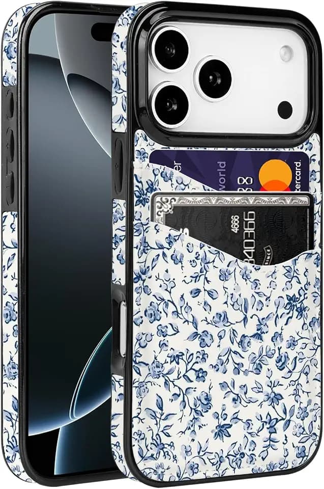 Compatible with iPhone 17 Pro Case Wallet,Blue Floral