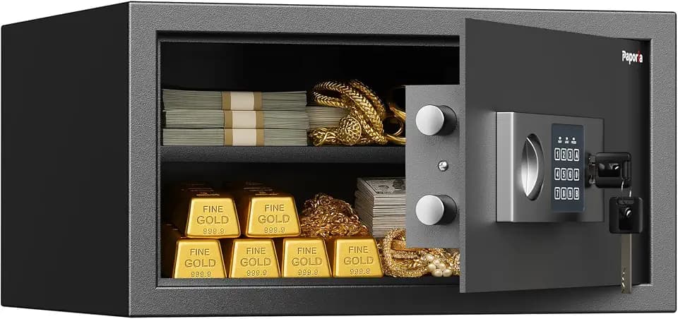 1 Cubic Feet Safe Box, Digital Security Lock Box with Shelf & Keypad & Combination, Alloy Steel Digital Home Safe for Home, Office, Hotel or Business, 17"W x 14.57"D x 9.25"H