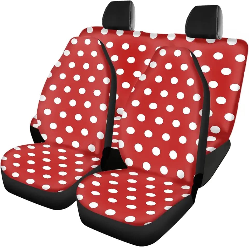 Polka Dots Car Seat Covers Full Set Abstract White Circle Dot Geometric Pattern on Red Background Front and Backrest Bench Cushion Covers Protector Universal Interior Accessories for Truck