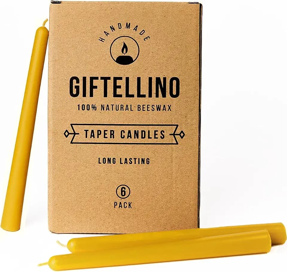 Reines Bienenwachs Stabkerzen Set aus 6 - Brenndauer von 7 Stunden - 100% Reines Bienenwachs und Baumwoll Docht - Lange Duftfreie Dinnerkerzen - Pure Beeswax Taper Candle Set of 6