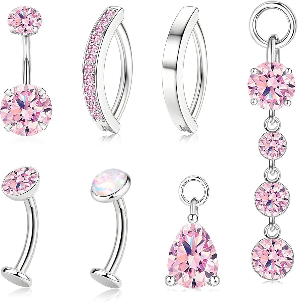 JeryWe 10-12mm Floating Belly Button Ring 𝐃𝐚𝐧𝐠𝐥𝐞 Hypoallergenic Surgical Stainless Steel belly rings for Women CZ Pearl Clicker Navel Piercing Jewelry Pack Navel Rings Body Jewelry