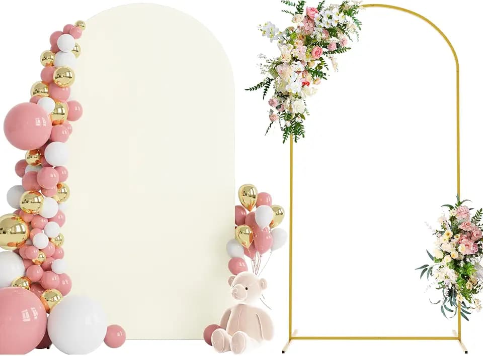 Wokceer 7.2FT Arch Backdrop Stand and Cover Set,Arch Stand with Ivory Cover