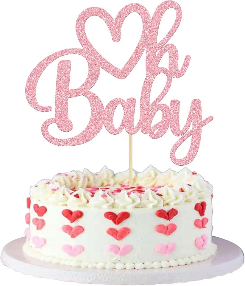 Gyufise 1 Pack Pink Glitter Valentine Oh Baby Cake Topper Valentine Babyshower Cake Decoration for Valentines Day Themed Baby Shower Decorations Boys Girls Gender Reveal Party Cake Decorations