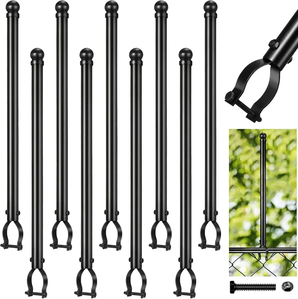Hicarer 9 Pcs 1-3/8" Chain Link Fence Post Extender 25 Inch Extension Height Galvanized Chain Link Fence Extension for Privacy and Dogs(Black)