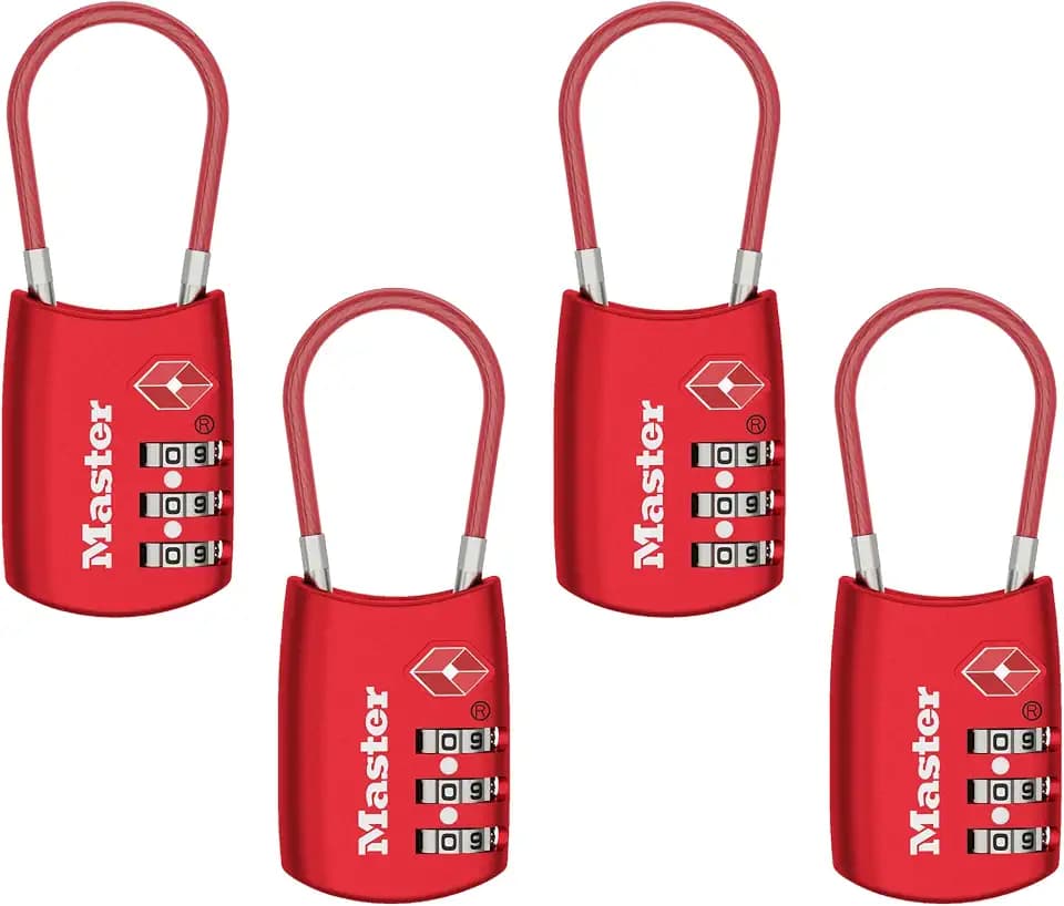 Master Lock TSA Approved Combination Luggage Lock, 4-Pack, 4688REDEC4
