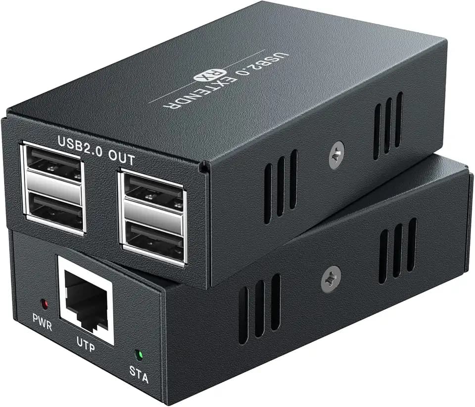 USB Extender 4 USB 2.0 Over Ethernet 50,3 m Cat5e/6/7 USB-Hub, kein Treiber für Webcam, Drucker, Tastatur, Maus, Mikrofon