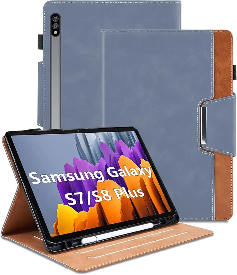 Hülle für Samsung Galaxy Tab S8 Plus 2022/Tab S7 FE 2021/Tab S7 Plus 2020 12.4 Zoll PU Leder Multi-Winkel Ständer Folio Schutzhülle Case mit Kartentasche und Auto Schlaf/Wach Smart Cover, Grau