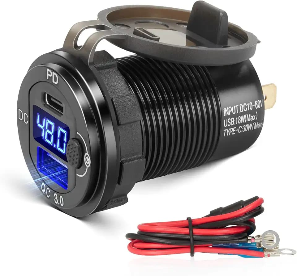 Anina Club Car Charger 12V 24V 36V 48V 60V 30W PD QC 3.0 Dual Port Type C Charger Fast Charging High Voltage USB Outlet for Club Car Boat Marine Bus Truck Golf RV Motorcycle