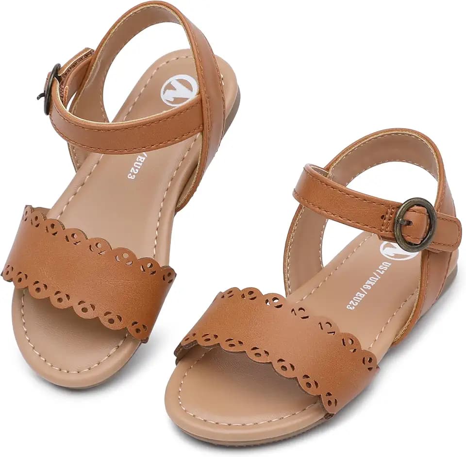 festooning Toddler Girls Sandals with Ankle Strap - Open Toe Casual Summer Beach Shoes