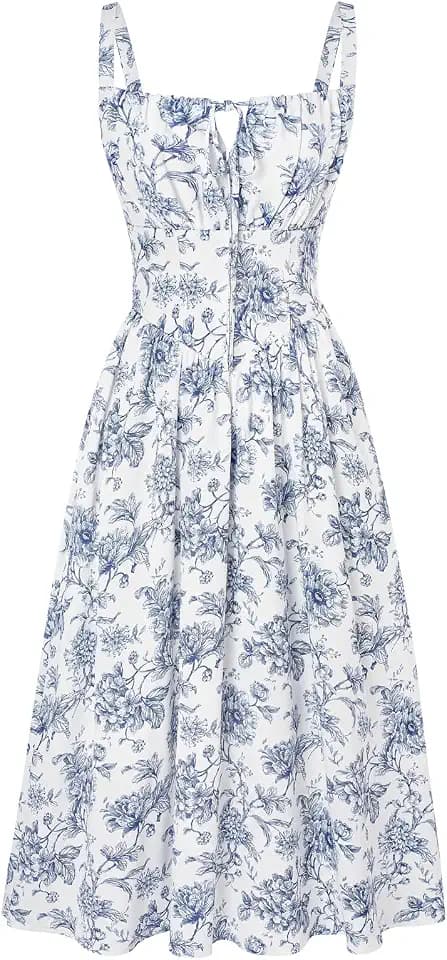 SCARLET DARKNESS Damen Viktorianisches Blumen Korsett Spaghetti Sommerkleid