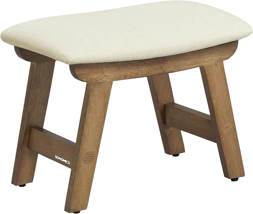 SONGMICS Foot Stool Ottoman, Padded Foot Rest Under Desk, Solid Wood Frame