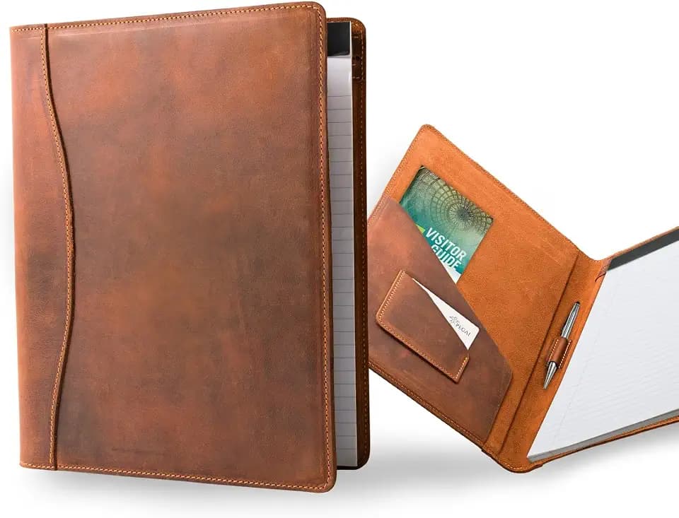 PEGAI Handmade 100% Leather Padfolio, Legal Pad Organizer for Business School Office Conference, Heavy Duty Full Grain Cow Hide Resume Interview Folio, Amazing Gift Idea | Marshall (Mahogany Brown)