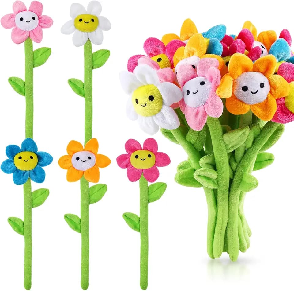 10 Pcs Plush Sunflower Flower Stuffed Bendable Stems Plush Bouquet Toy Soft Rose Flower 12.6 Inch for Christmas Classroom 2026 Mother's Day Valentines Day Girl Girlfriend Wife(10 Pcs Colorful Daisy)