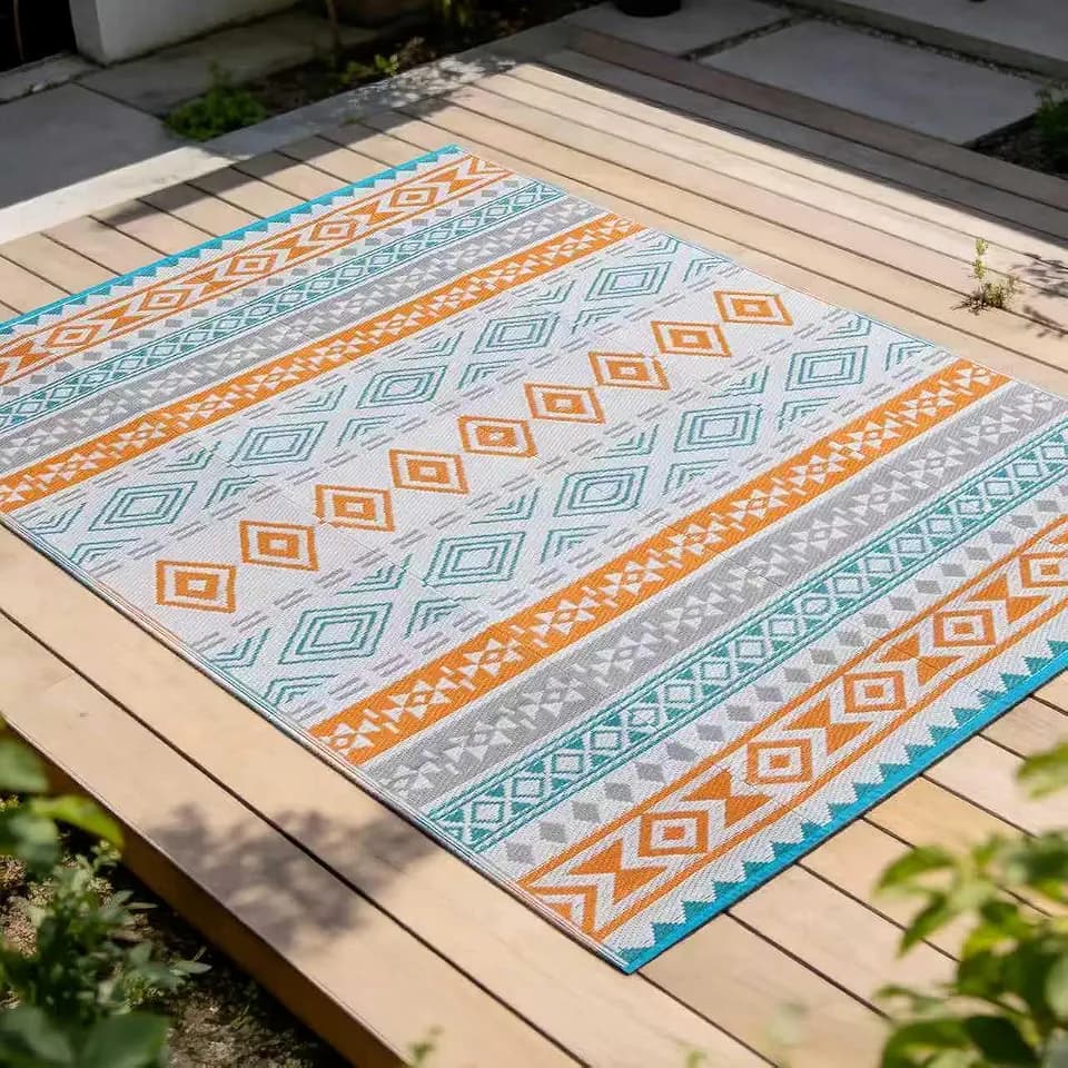 YONILE Colorful Outdoor Plastic Straw Rug 5x8 ft
