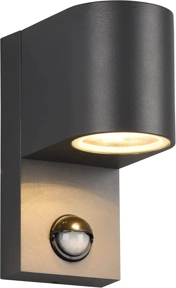 Trio Leuchten Außen Wandleuchte Roya 214260142, Aluminium Druckguss Anthrazit, exkl. 1x GU10, Bewegungssensor