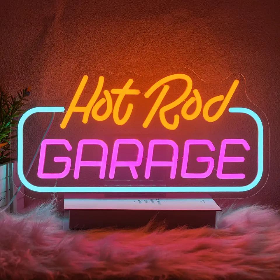 Garage Neon Sign for Wall Decor Hot Rod Garage Neon Light for Man Cave Decor Repair Neon Light Up Sign Colorful Letter Led Neon Light for Garage Man Cave Mall Decoration