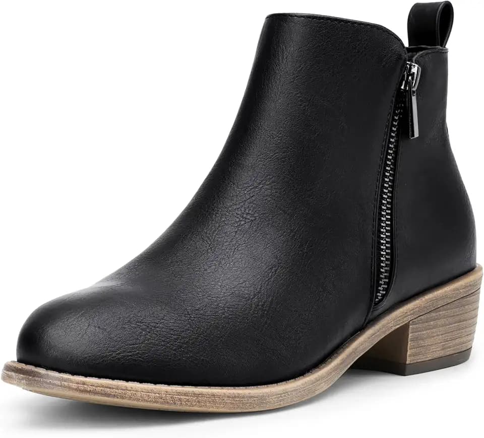 Jeossy Women's Ankle Boots, Casual Round Toe Low Heel Zip Short Booties