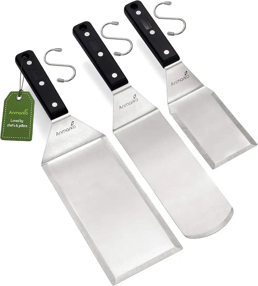 Stainless Steel Spatula Set - Heavy Duty Spatula and Scraper - Great for Cast Iron Griddle BBQ Flat Top Grill - Commercial Grade
