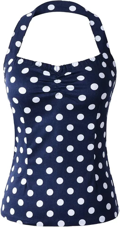50s Pinup Rockabilly Polka Dots Halter Top Sweetheart Neckline Vintage Retro Style