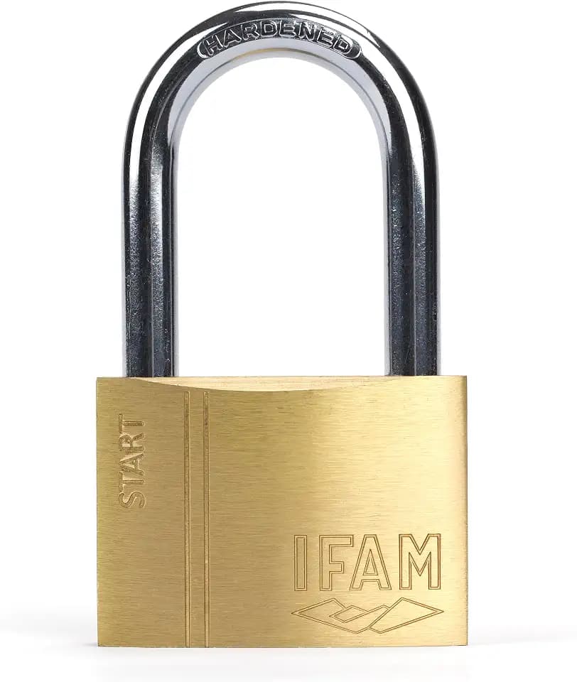 IFAM Anti-Diebstahl-Vorhängeschloss SR60AL Startbereich, 60 mm, langer Bügel, Doppelverriegelung, inklusive 2 gezackten Schlüsseln, stark und zuverlässig, ideal für Koffer, Schließfächer, Schubladen