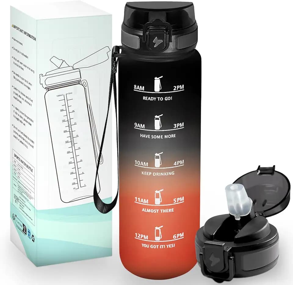 HoneyHolly Trinkflasche 1L, BPA-Frei, Trinkflasche Kohlensäure Geeignet, Wasserflasche Auslaufsicher, Sportflasche mit Strohhalm, Wasserflasche Sport für Fahrrad, Fitness, Laufen, Wandern